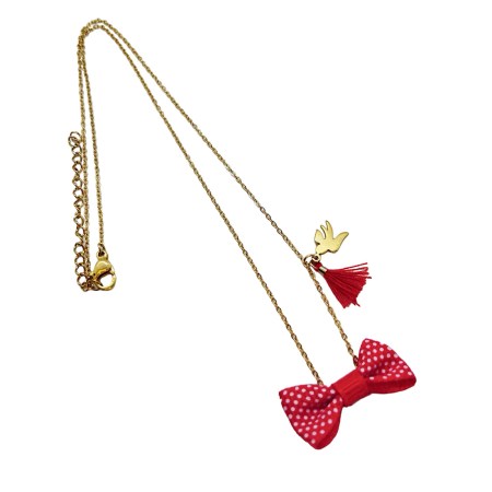 nevklace steel gold with swallow heart and bow2